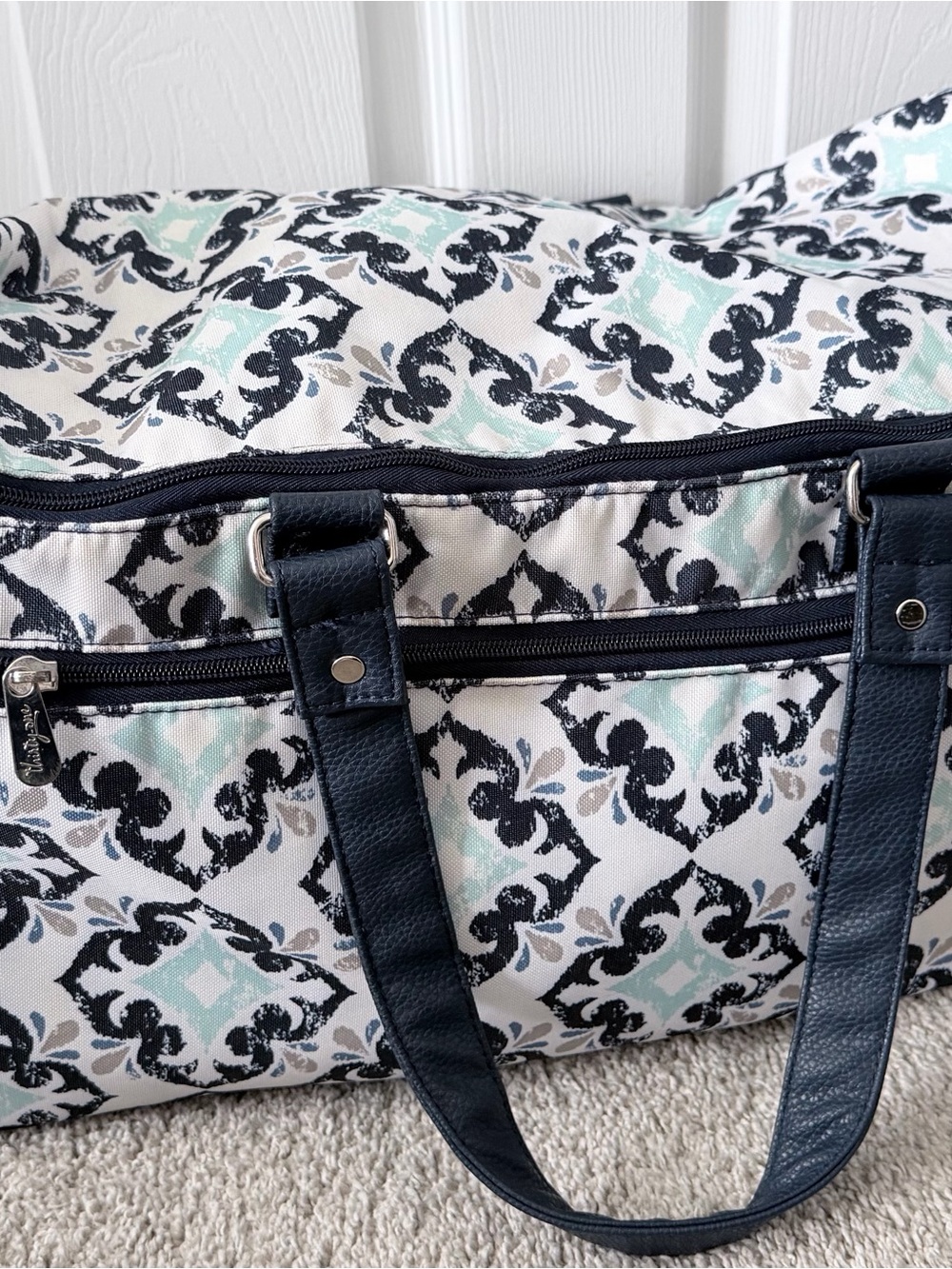Thirty One Wheels Up Navy, Mint & White Travel Duffel